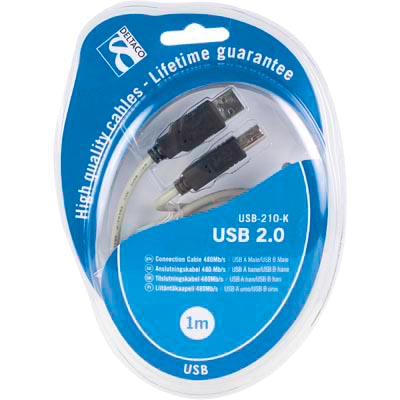 Deltaco USB 2.0 kaapeli A uros - B uros, 1m